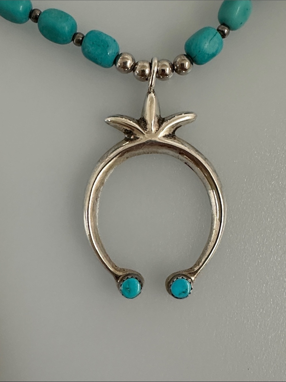 Navajo sterling Silver Real Turquoise Bead Necklace​ - Picture 4 of 9